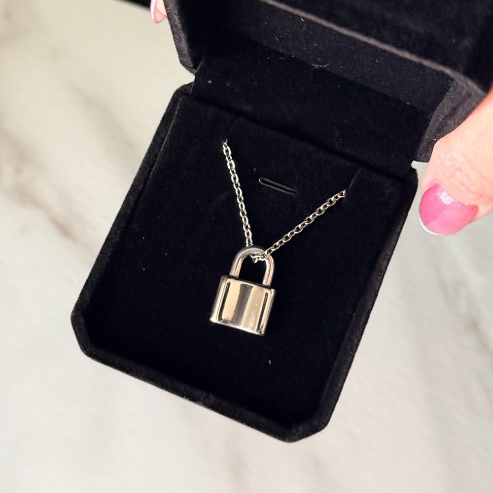 Silver Tone Gold Plated Padlock Pendant Necklace - Women Jewelry - Picture 2 of 3